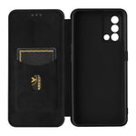 Auto-absorbed Carbon Fiber Texture Shock-proof Leather Case with Card Holder and Ring Strap for Oppo F19/A74 4G