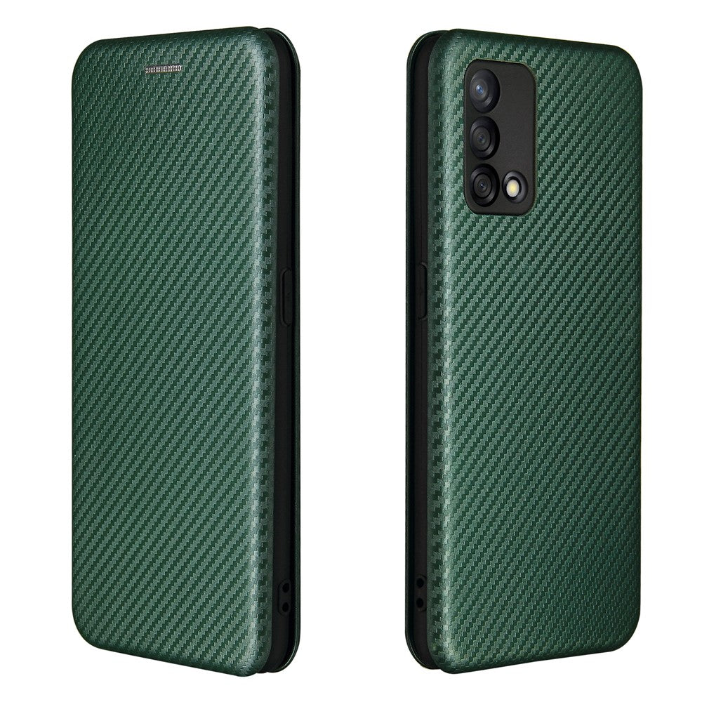Självabsorberande kolfiberstruktur, stötsäkert läderfodral med korthållare och ringrem för Oppo F19/A74 4G