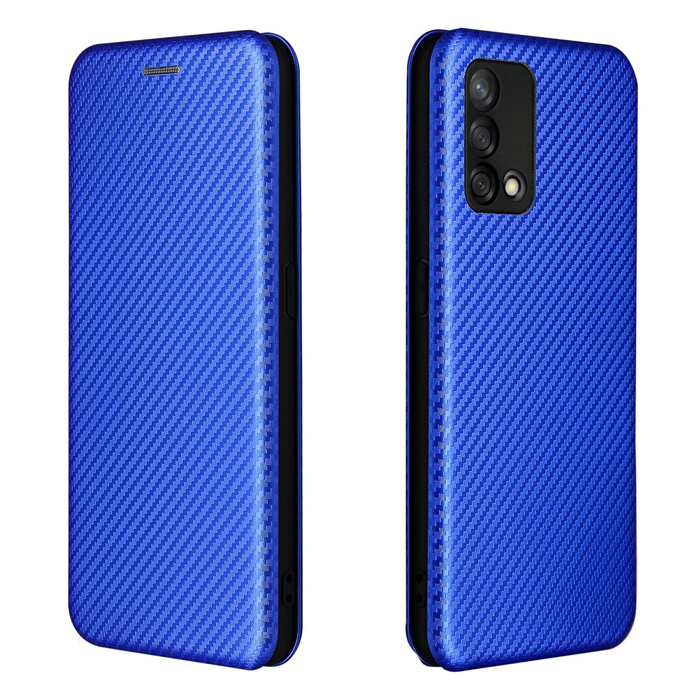 Självabsorberande kolfiberstruktur, stötsäkert läderfodral med korthållare och ringrem för Oppo F19/A74 4G