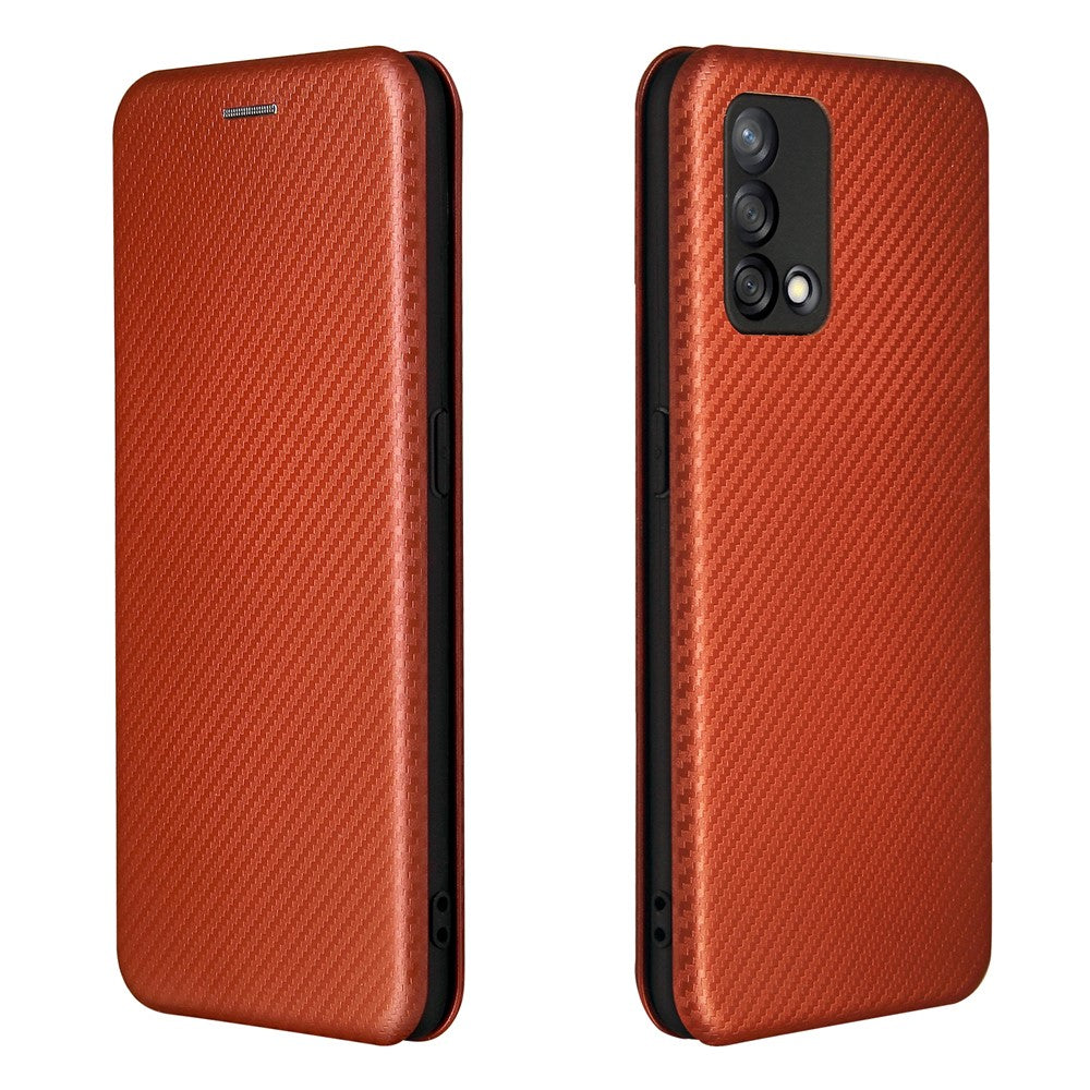 Självabsorberande kolfiberstruktur, stötsäkert läderfodral med korthållare och ringrem för Oppo F19/A74 4G