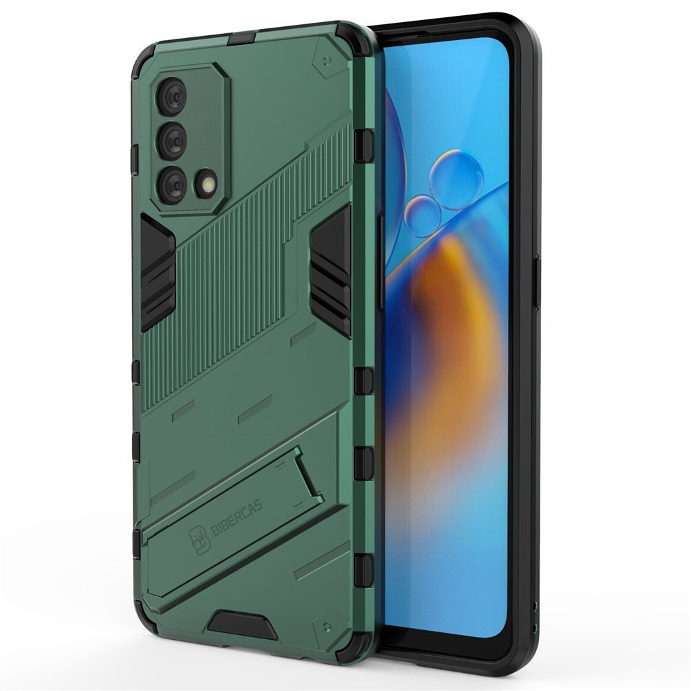 PC + TPU Shockproof Hybrid Phone Back Case Cover with Foldable Kickstand for Oppo A74 4G