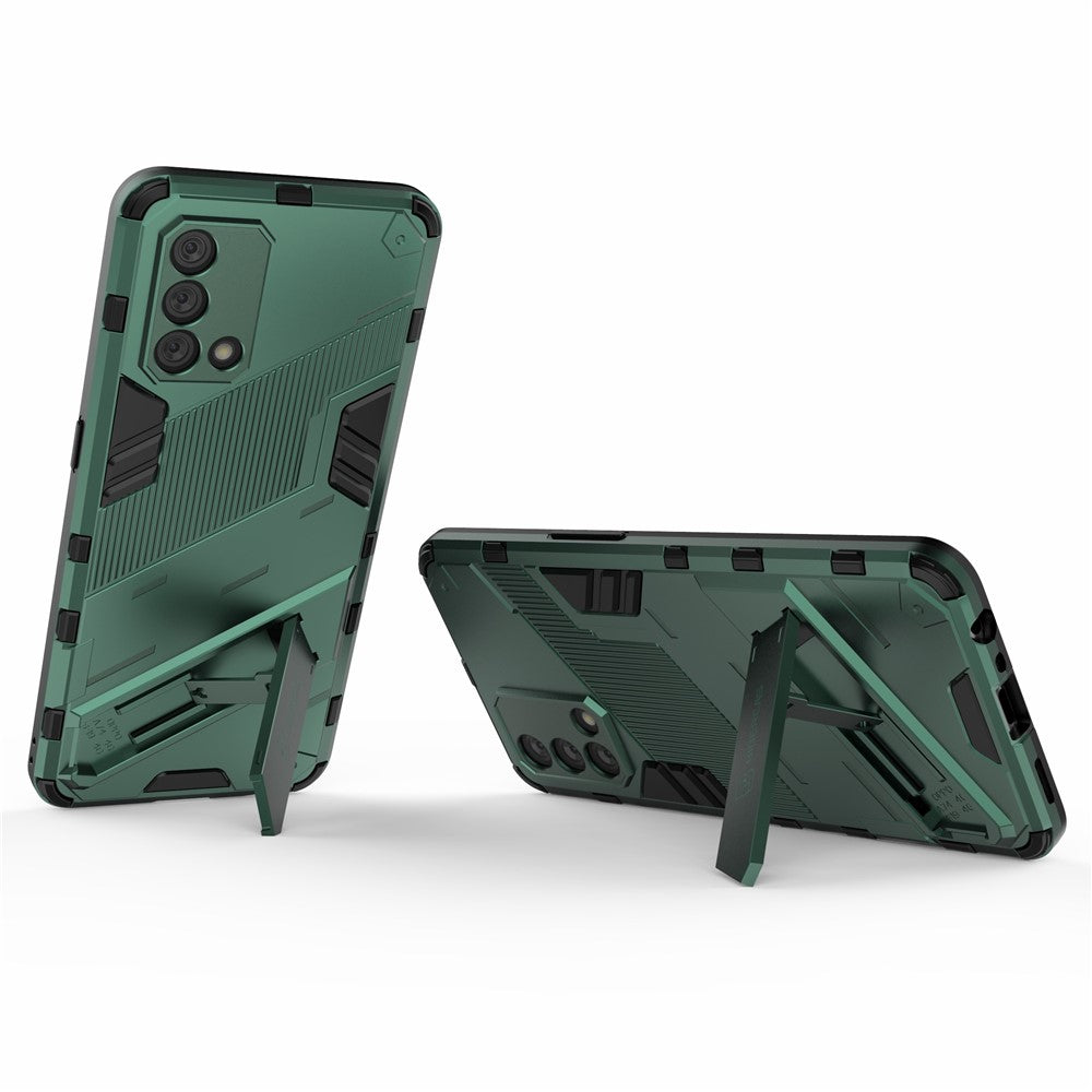 PC + TPU Shockproof Hybrid Phone Back Case Cover with Foldable Kickstand for Oppo A74 4G