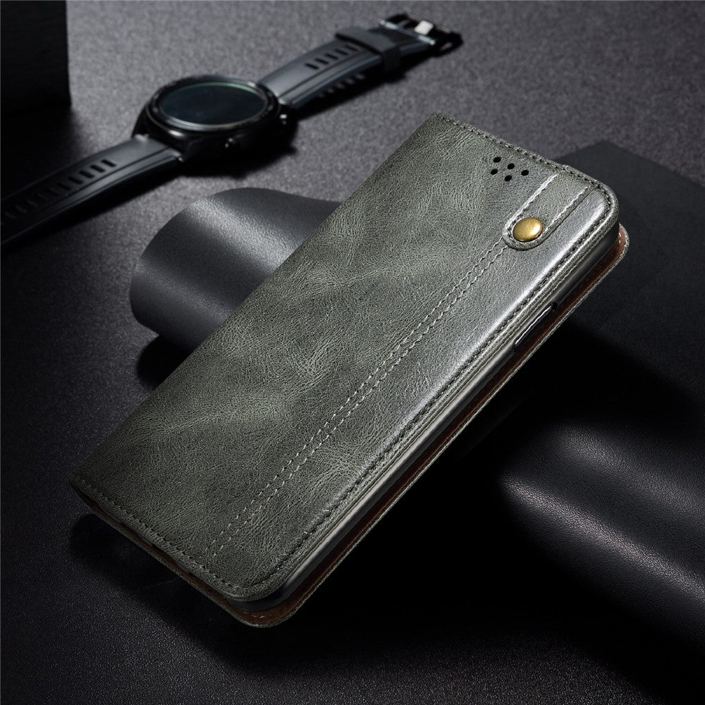 Oil Wax Surface PU Leather + Inner Soft TPU Phone Cover Case with Wallet Stand for Oppo F19/A74 4G
