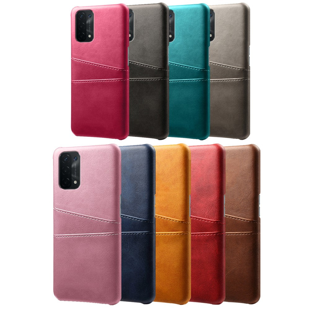 Dobbelt Kortplads PU Læderbelagt PC Skal Cover Etui til Oppo A74 5G / A54 5G / A93 5G