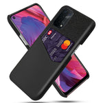 Bagcover i hårdt PC-plast med stoftekstur og læderoverflade med kortholder til Oppo A74 5G / A54 5G / A93 5G
