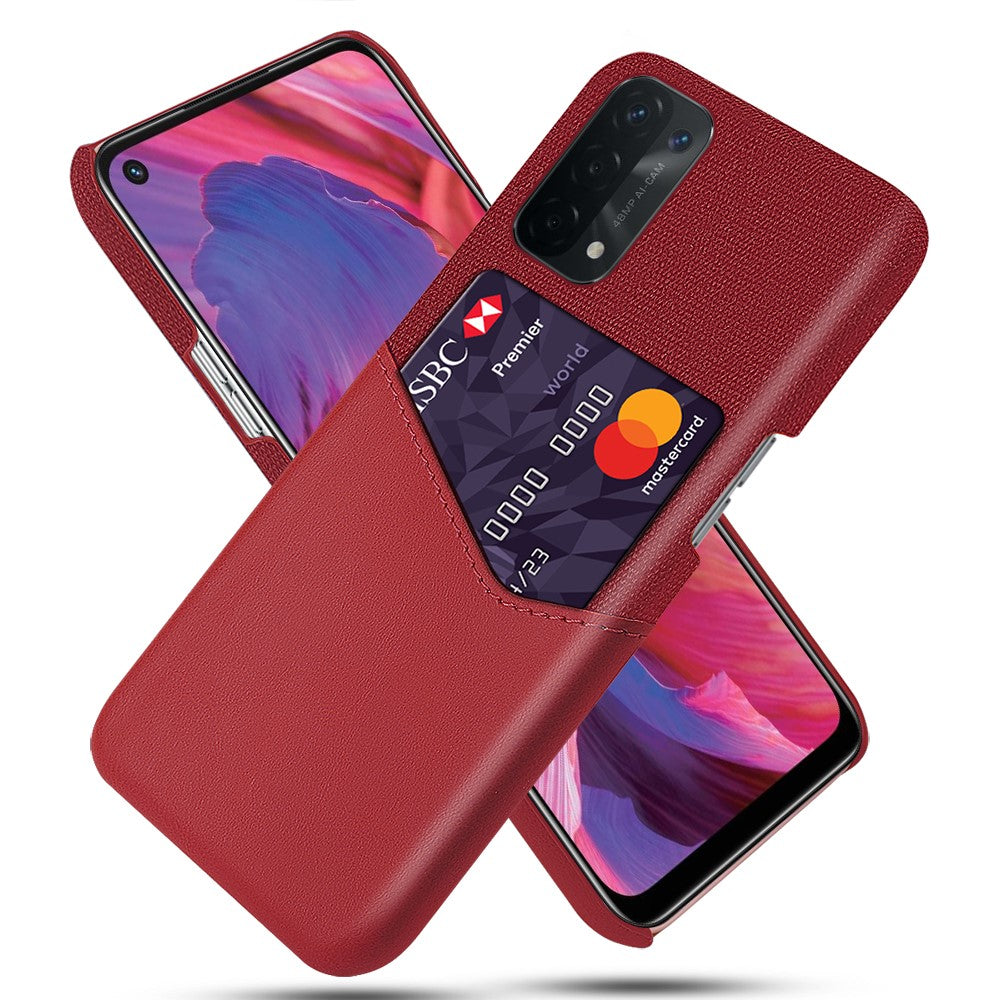 Bagcover i hårdt PC-plast med stoftekstur og læderoverflade med kortholder til Oppo A74 5G / A54 5G / A93 5G