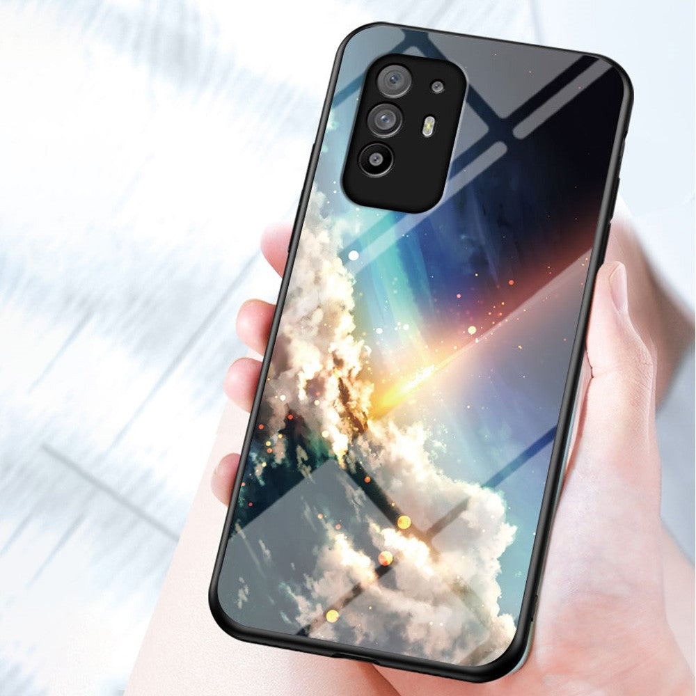 Stjärnklar himmelsmönster reptåligt härdat glas välskyddat hybridskal för Oppo A94 5G/Reno5 Z/F19 Pro+ 5G