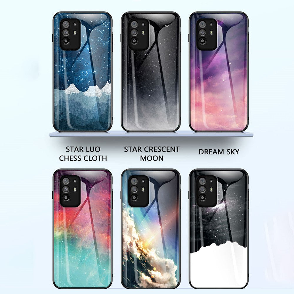 Stjärnklar himmelsmönster reptåligt härdat glas välskyddat hybridskal för Oppo A94 5G/Reno5 Z/F19 Pro+ 5G
