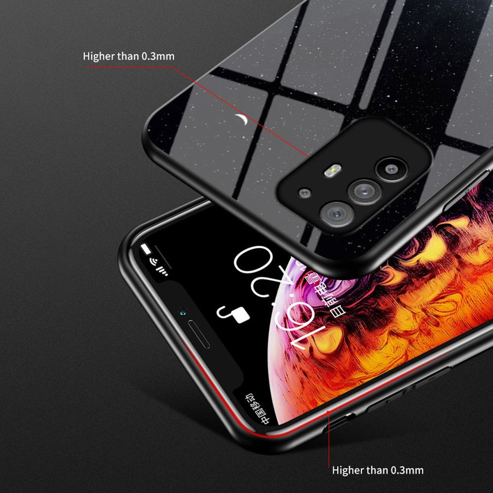 Stjärnklar himmelsmönster reptåligt härdat glas välskyddat hybridskal för Oppo A94 5G/Reno5 Z/F19 Pro+ 5G