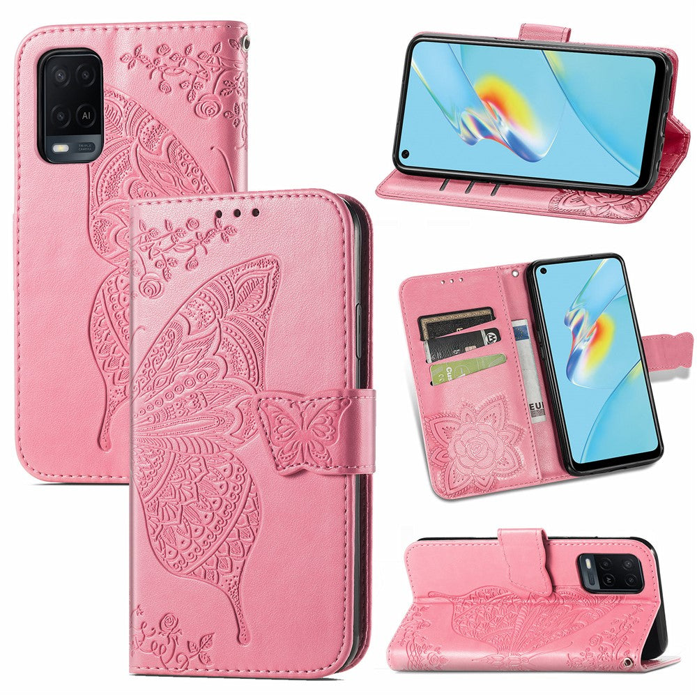 Full Protection Big Butterfly Imprinting Leather Wallet Stand Design Phone Shell for Oppo A54 4G