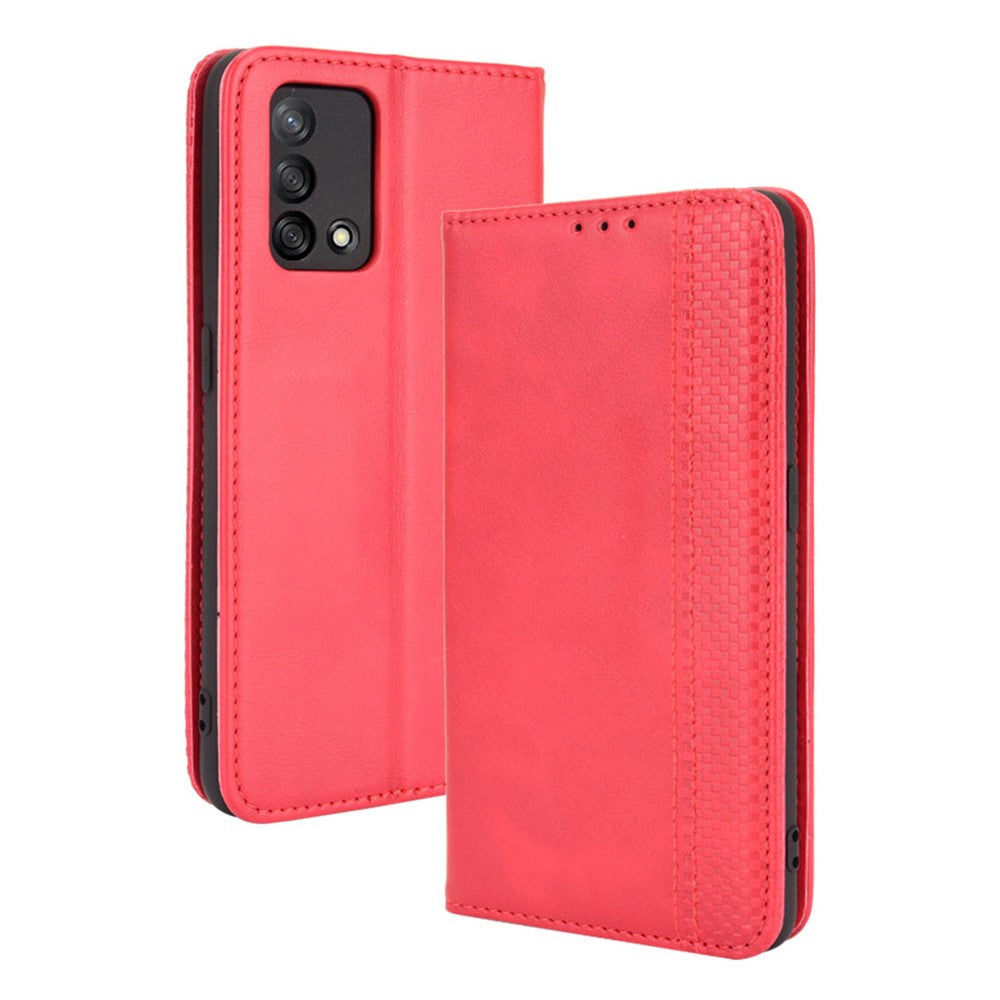 Plånboksfodral i vintagestil med magnetisk stängning i läder för Oppo F19/A74 4G