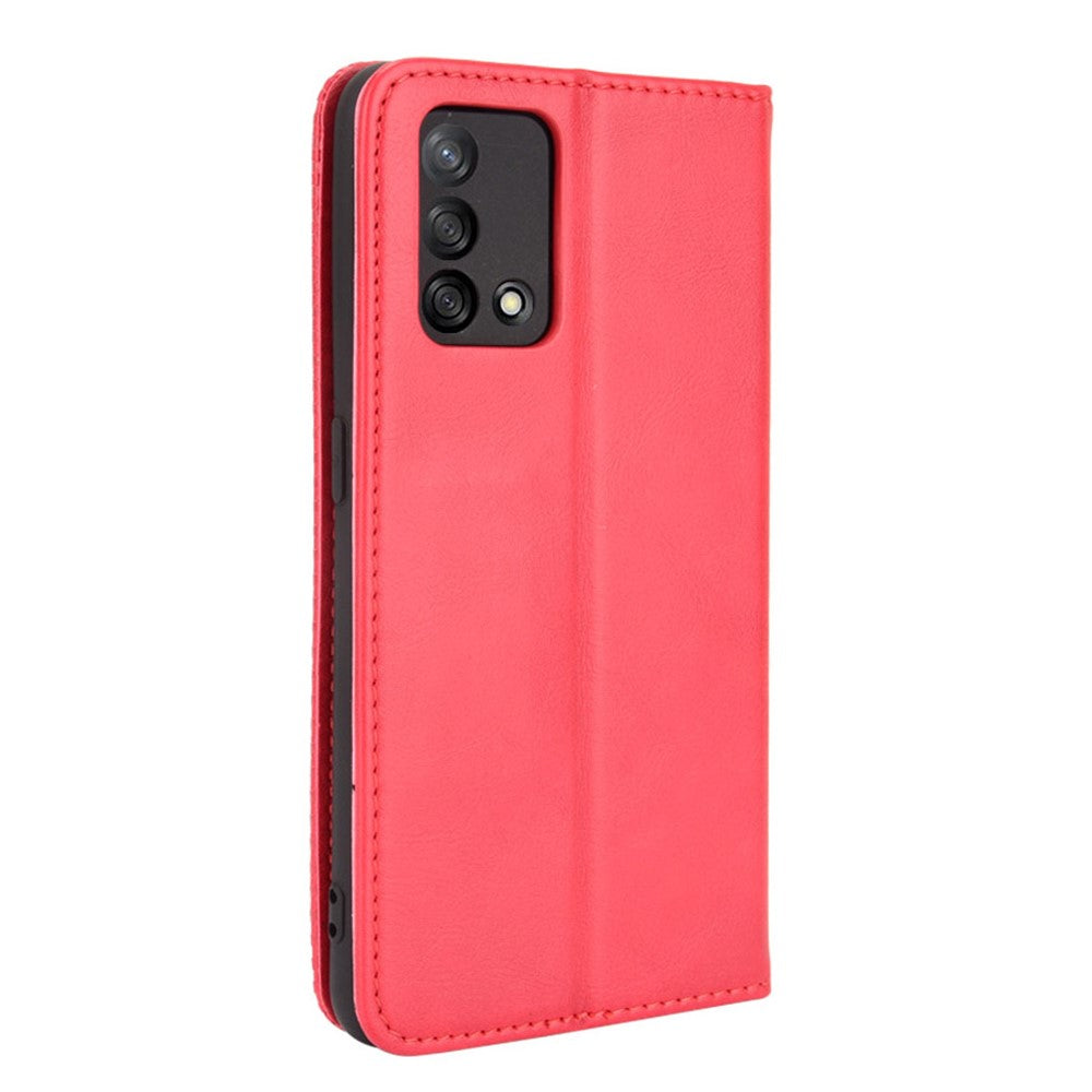 Plånboksfodral i vintagestil med magnetisk stängning i läder för Oppo F19/A74 4G