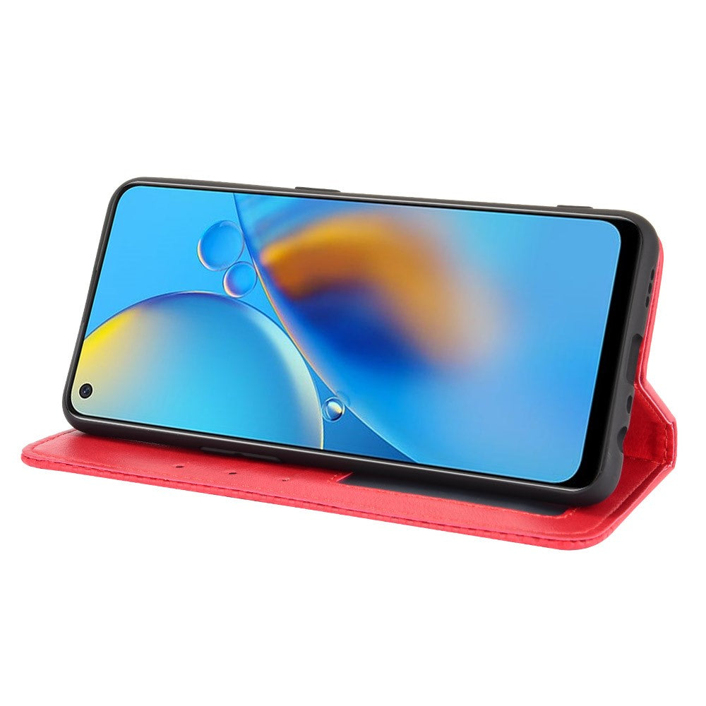 Plånboksfodral i vintagestil med magnetisk stängning i läder för Oppo F19/A74 4G