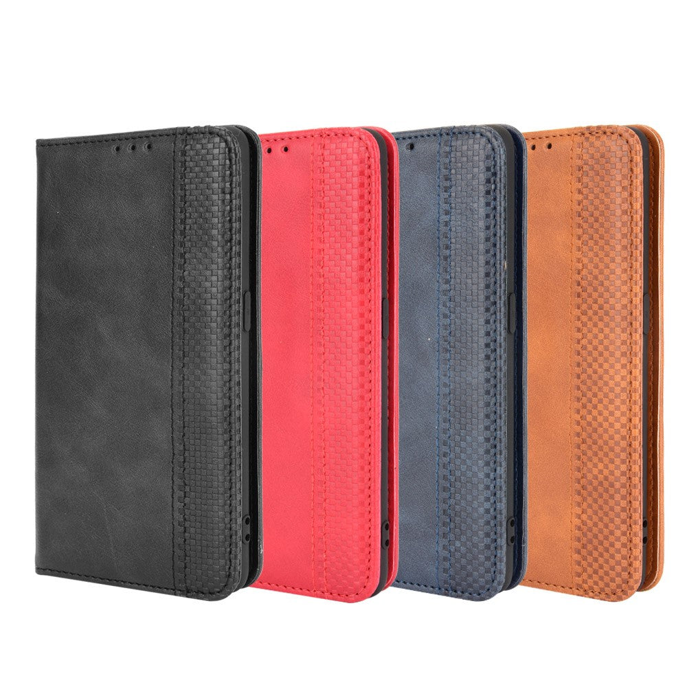 Plånboksfodral i vintagestil med magnetisk stängning i läder för Oppo F19/A74 4G