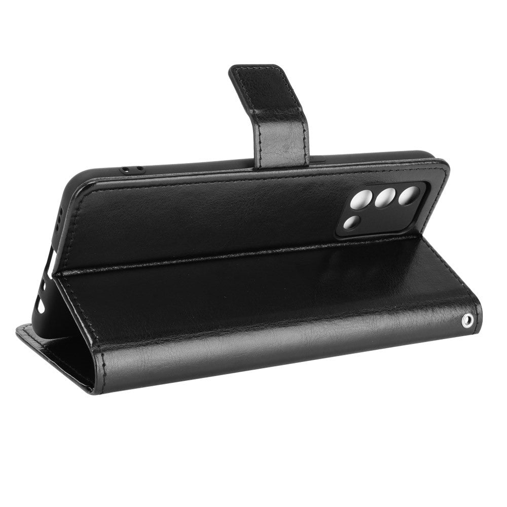 Wallet Design Crazy Horse Skin Leather Stand Shell with Strap for Oppo A74 4G / F19