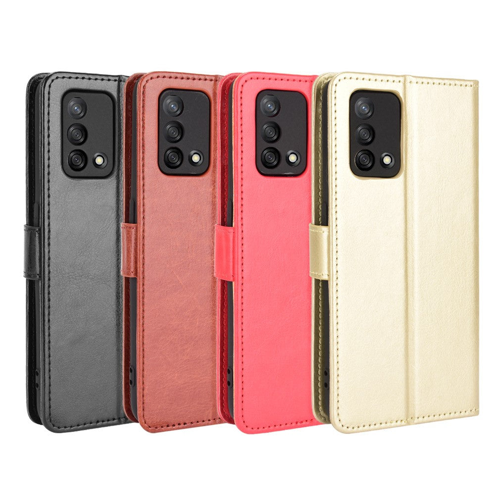 Wallet Design Crazy Horse Skin Leather Stand Shell with Strap for Oppo A74 4G / F19