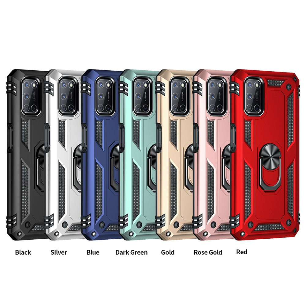 Anti-Fall Phone Hybrid PC + TPU + Metal Phone Case with Finger Ring Kickstand for Oppo A72 / A52 / A92