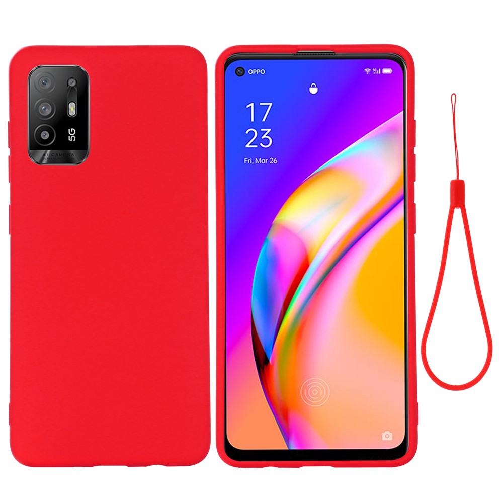 For Oppo F19 Pro+ 5G Soft Liquid Silicone Phone Case Anti-Scratch Phone Cover with Strap