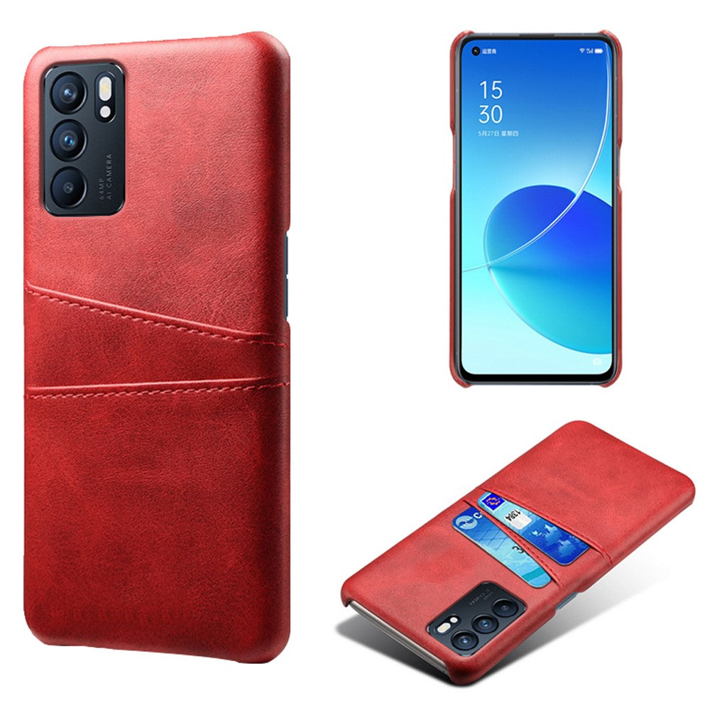 Double Card Slots PU Leather Coated PC Shell Cover Case for Oppo Reno6 5G