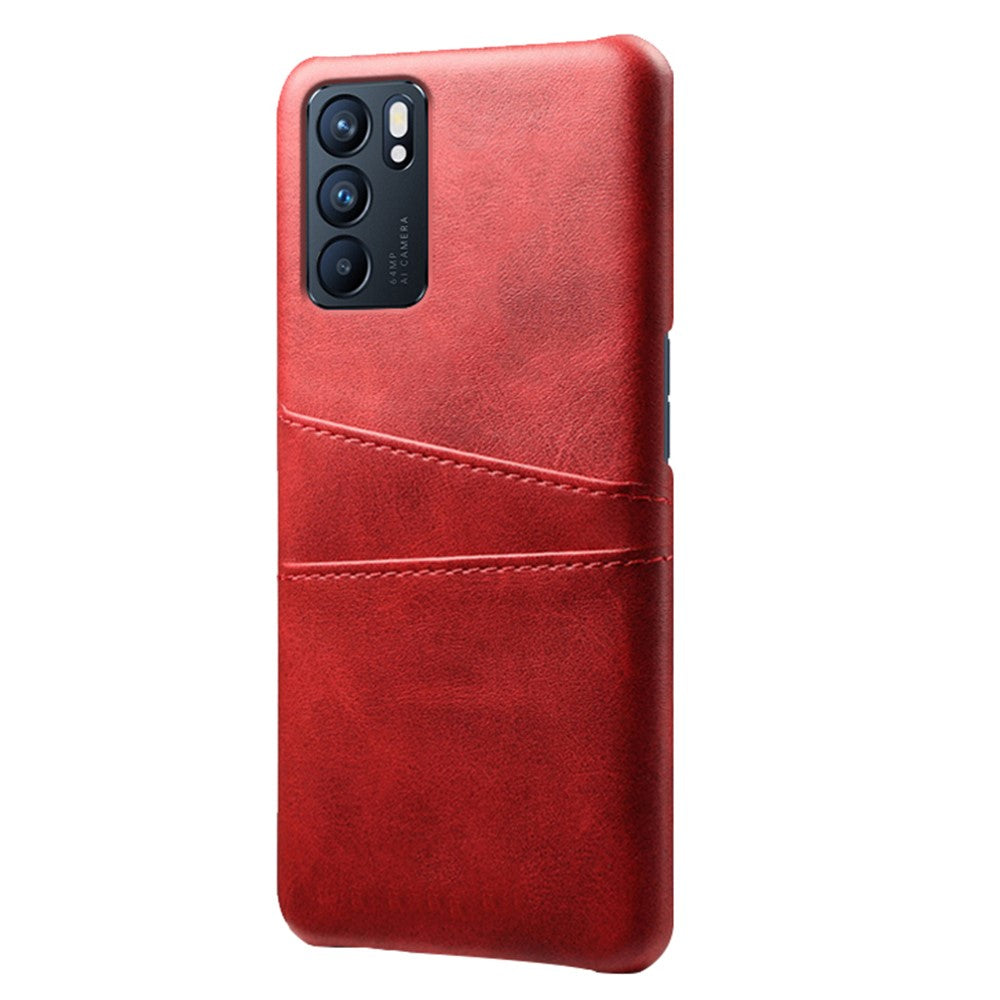 Double Card Slots PU Leather Coated PC Shell Cover Case for Oppo Reno6 5G