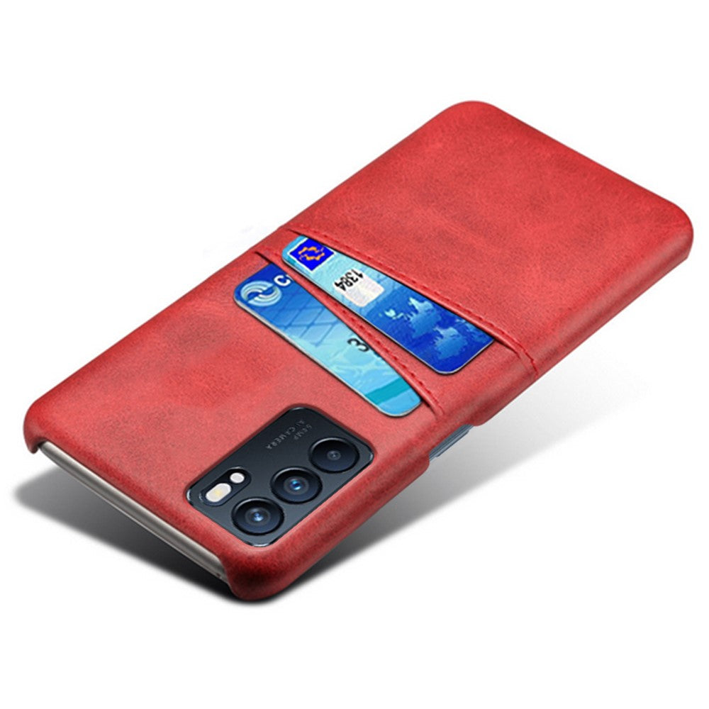 Double Card Slots PU Leather Coated PC Shell Cover Case for Oppo Reno6 5G