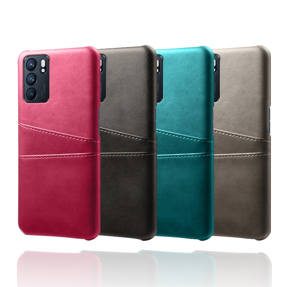 Double Card Slots PU Leather Coated PC Shell Cover Case for Oppo Reno6 5G
