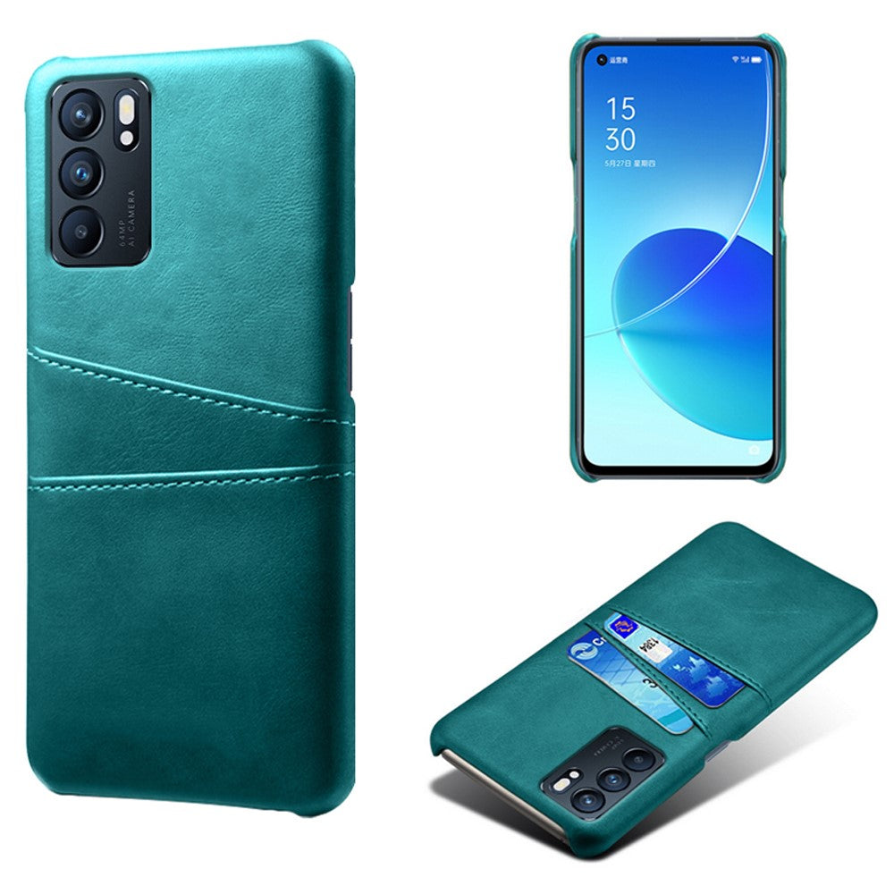 Double Card Slots PU Leather Coated PC Shell Cover Case for Oppo Reno6 5G
