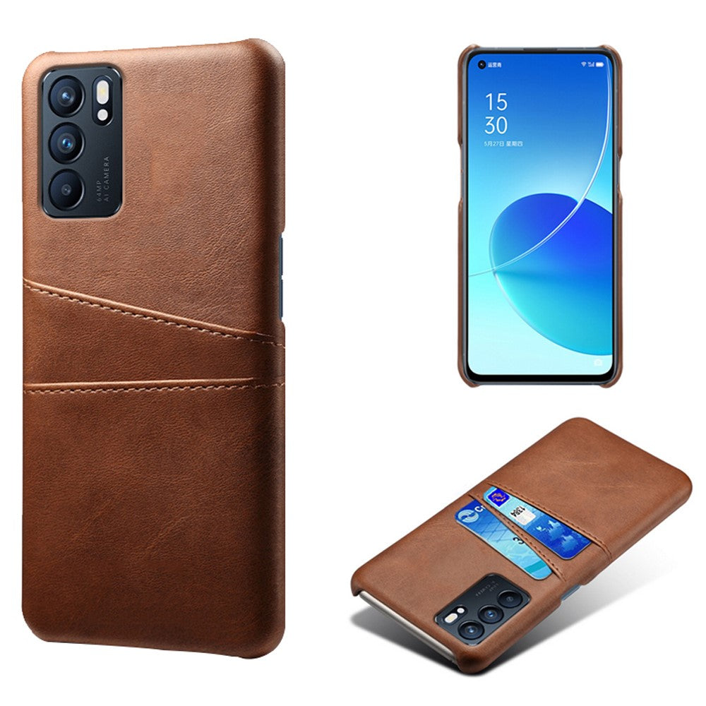 Double Card Slots PU Leather Coated PC Shell Cover Case for Oppo Reno6 5G