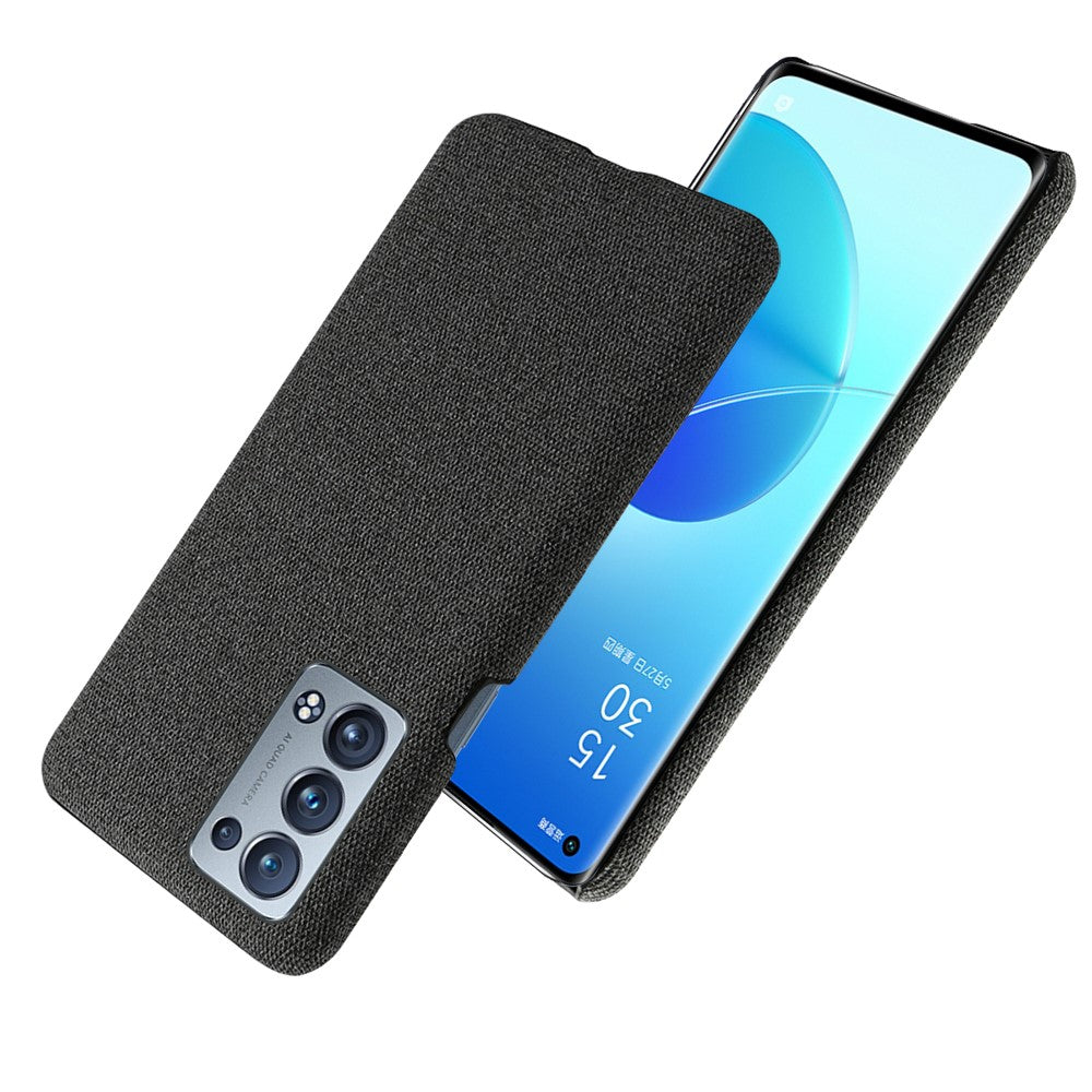 Well-Protected Cloth Coated Plastic Phone Case for Oppo Reno6 Pro+ 5G / Pro 5G (Snapdragon)