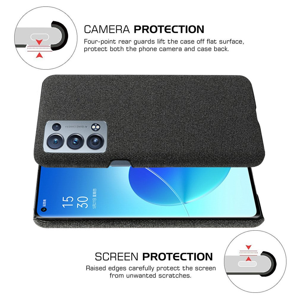 Well-Protected Cloth Coated Plastic Phone Case for Oppo Reno6 Pro+ 5G / Pro 5G (Snapdragon)