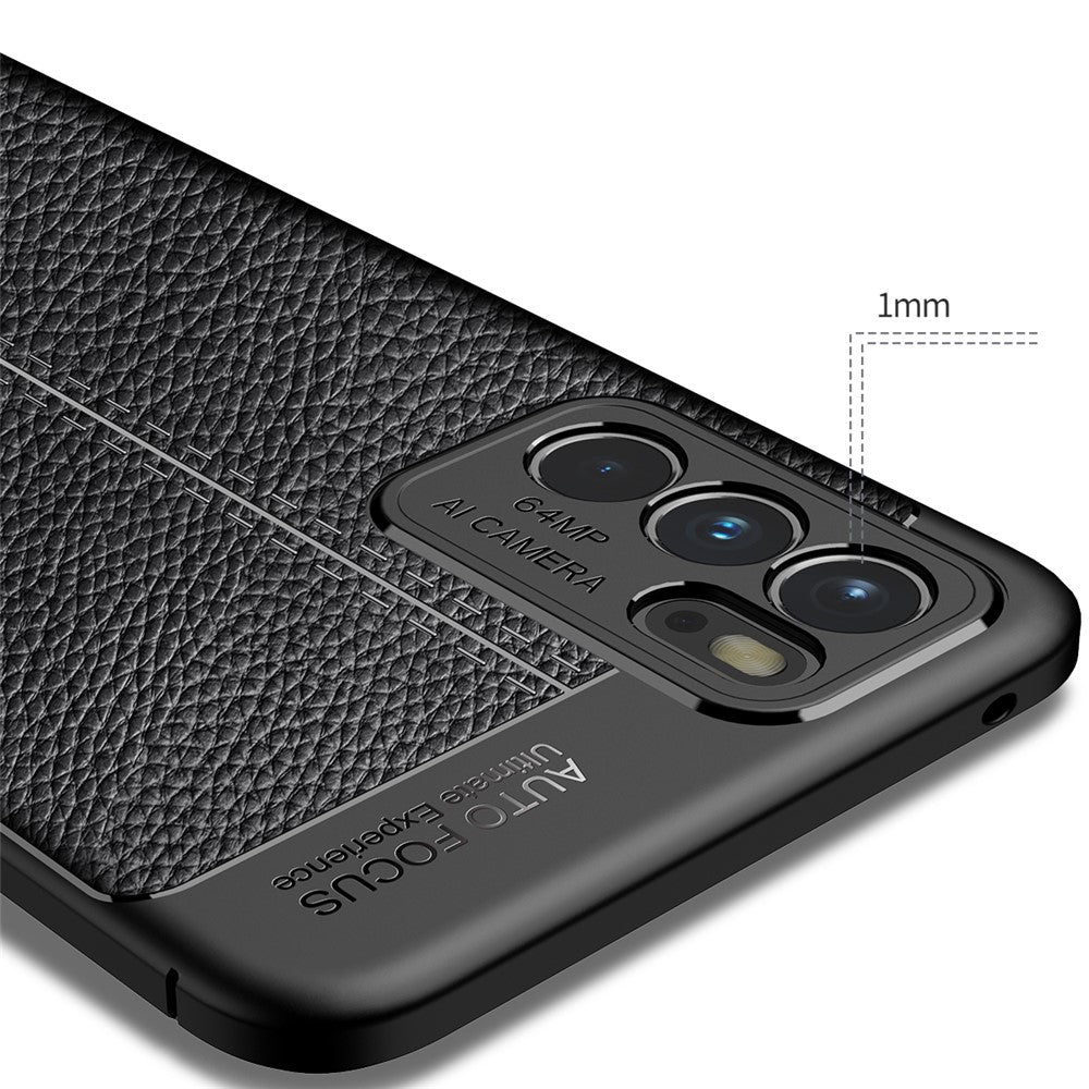 Litchi Texture Full Coverage Leather Flexible TPU Protective Back Cover Case for Oppo Reno6 5G