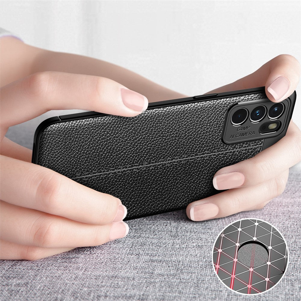 Litchi Texture Full Coverage Leather Flexible TPU Protective Back Cover Case for Oppo Reno6 5G