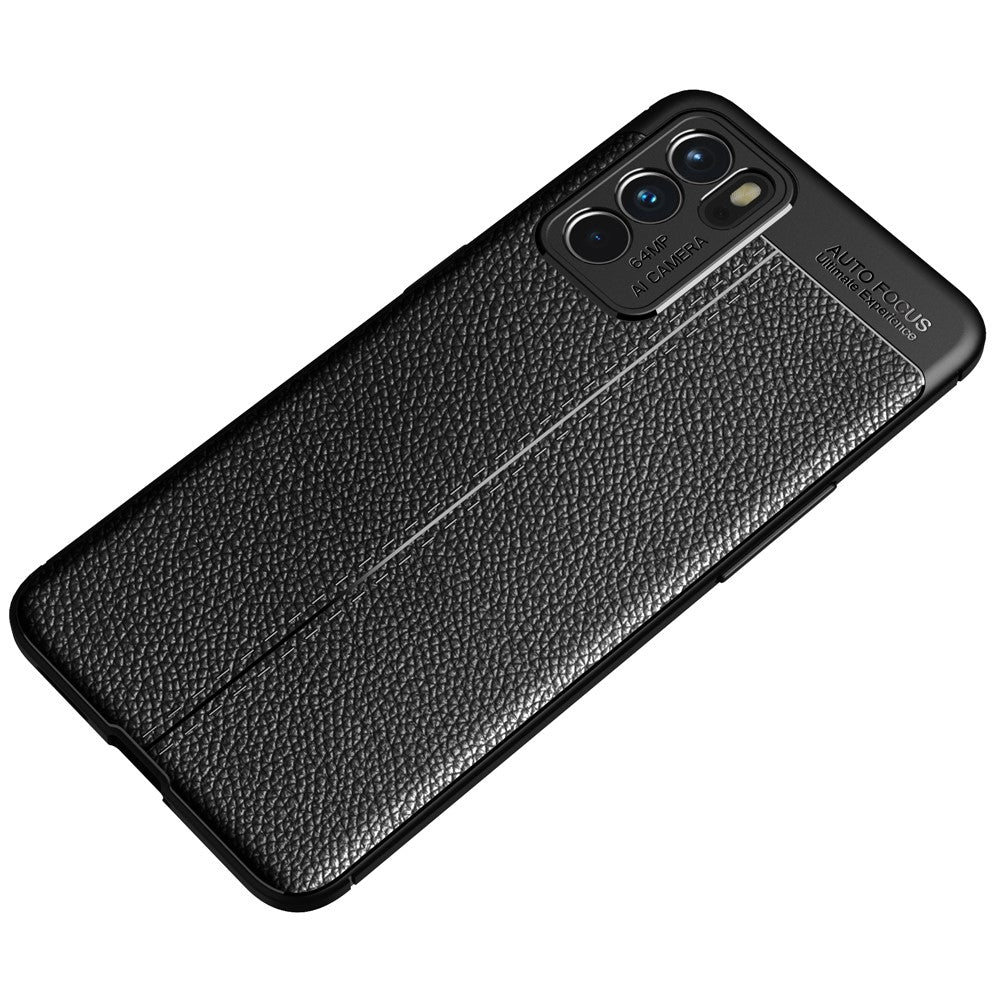 Litchi Texture Full Coverage Leather Flexible TPU Protective Back Cover Case for Oppo Reno6 5G