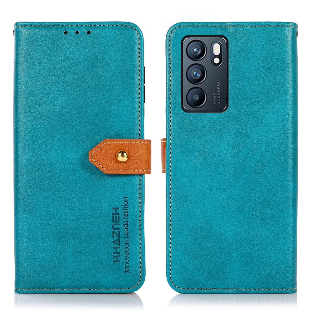 KHAZNEH Stand Wallet Protective Case Cell Phone Leather Cover with Golden Magnetic Clasp for Oppo Reno6 5G