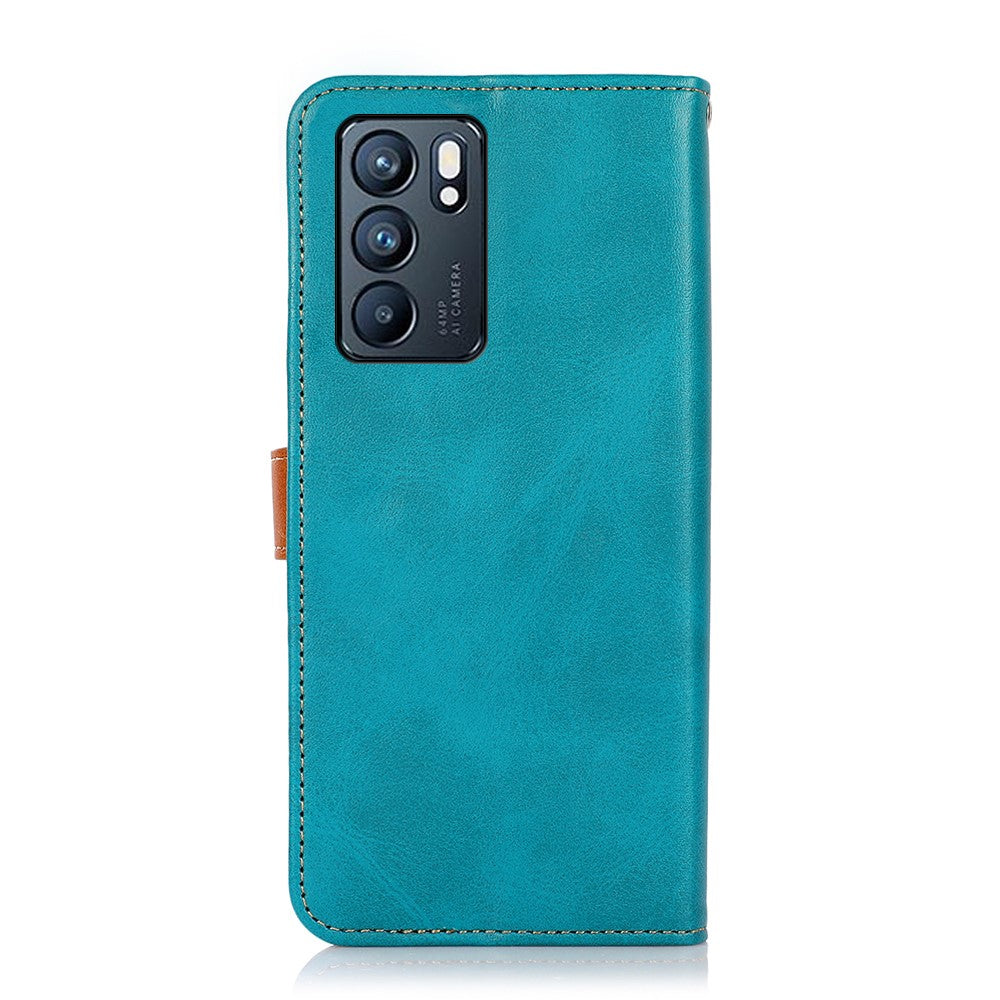 KHAZNEH Stand Wallet Protective Case Cell Phone Leather Cover with Golden Magnetic Clasp for Oppo Reno6 5G