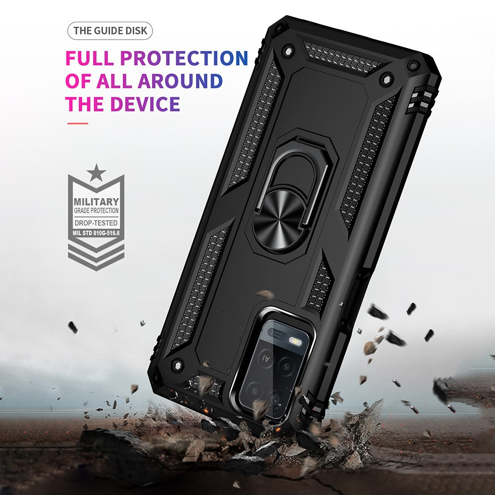 PC + TPU + Metal Hybrid Case Shockproof Phone Cover with Finger Ring Kickstand for Oppo A54 4G