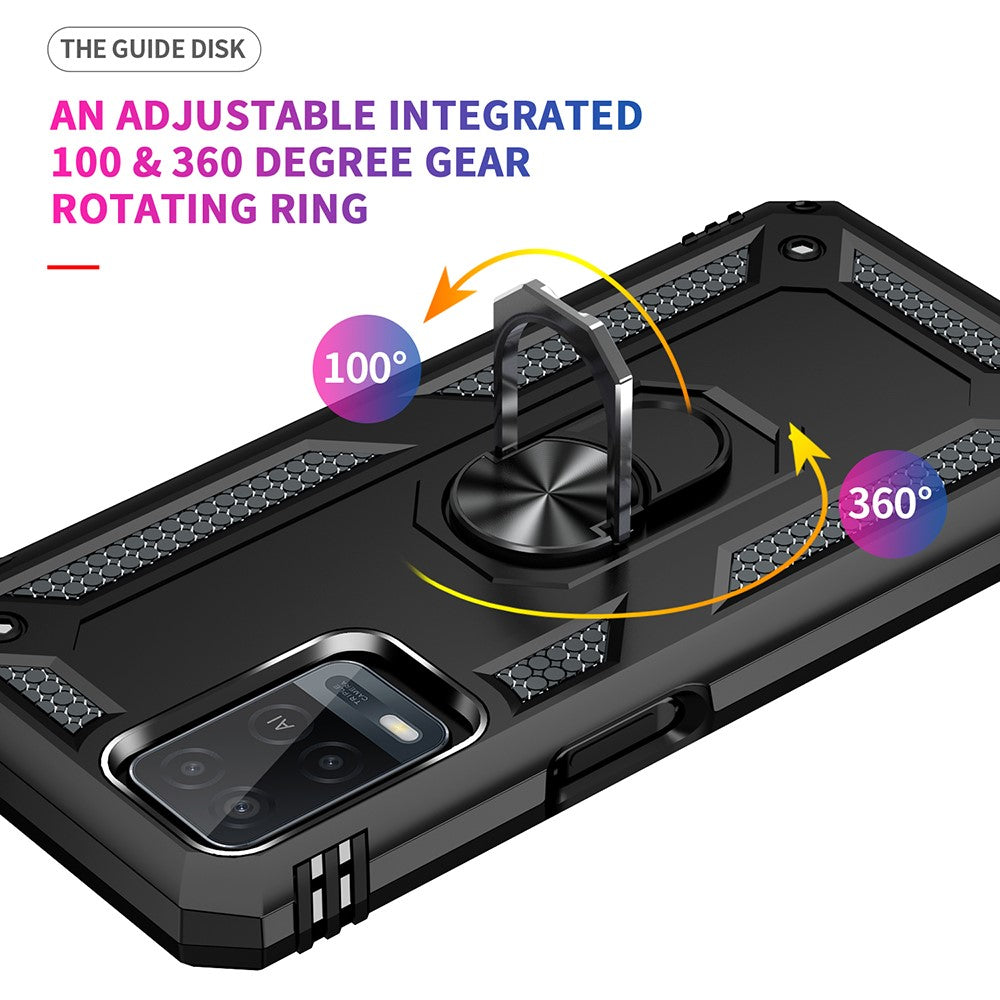 PC + TPU + Metal Hybrid Case Shockproof Phone Cover with Finger Ring Kickstand for Oppo A54 4G