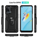 PC + TPU + Metal Hybrid Case Shockproof Phone Cover with Finger Ring Kickstand for Oppo A54 4G
