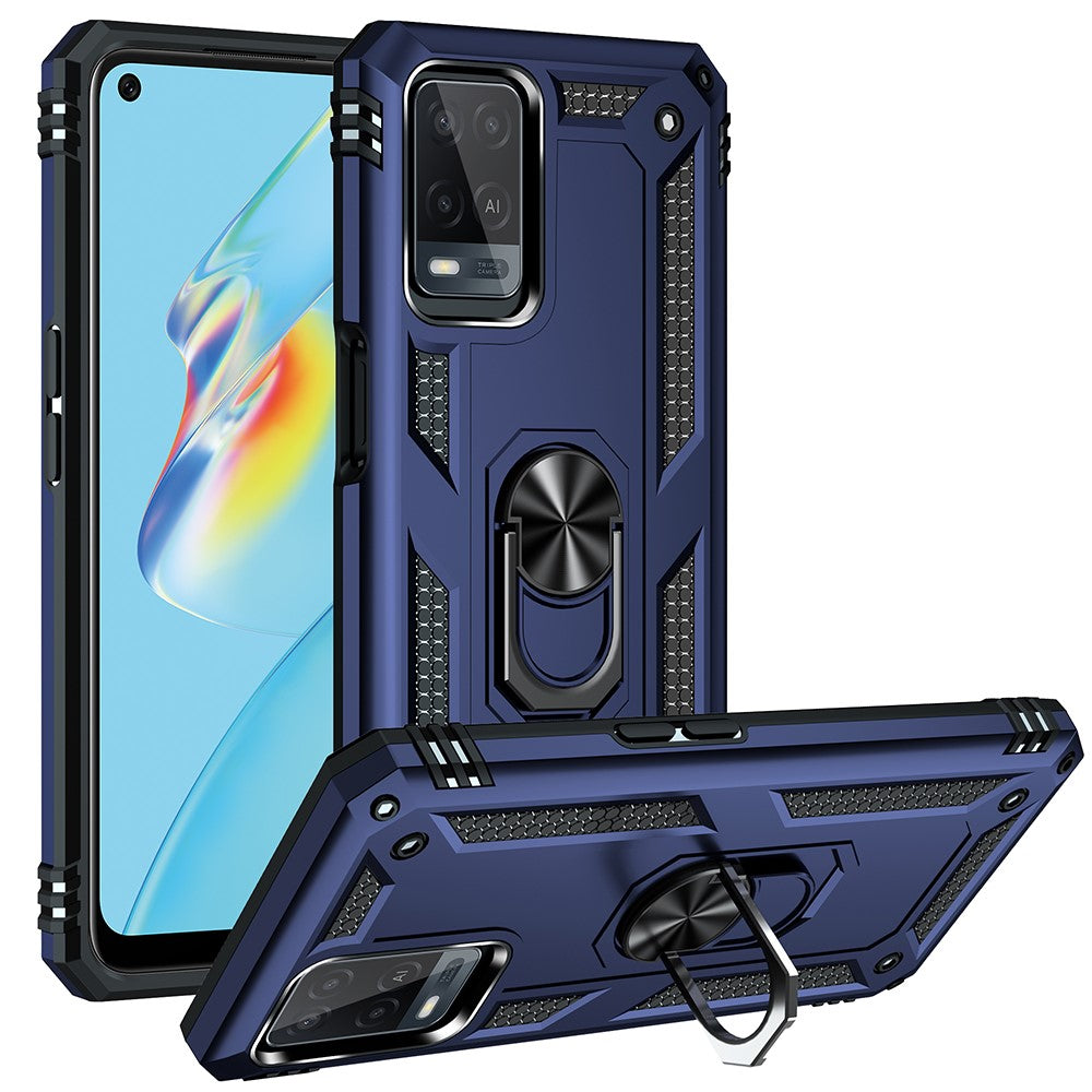 PC + TPU + Metal Hybrid Case Shockproof Phone Cover with Finger Ring Kickstand for Oppo A54 4G