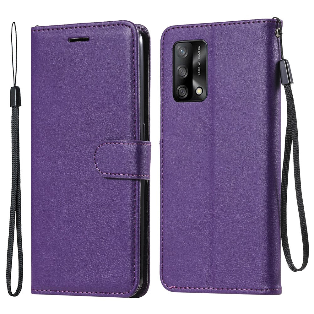 Oppo A74 4G / F19 4G Skal Enfärgat Läder Mobilskal Plånboksfodral med Rem