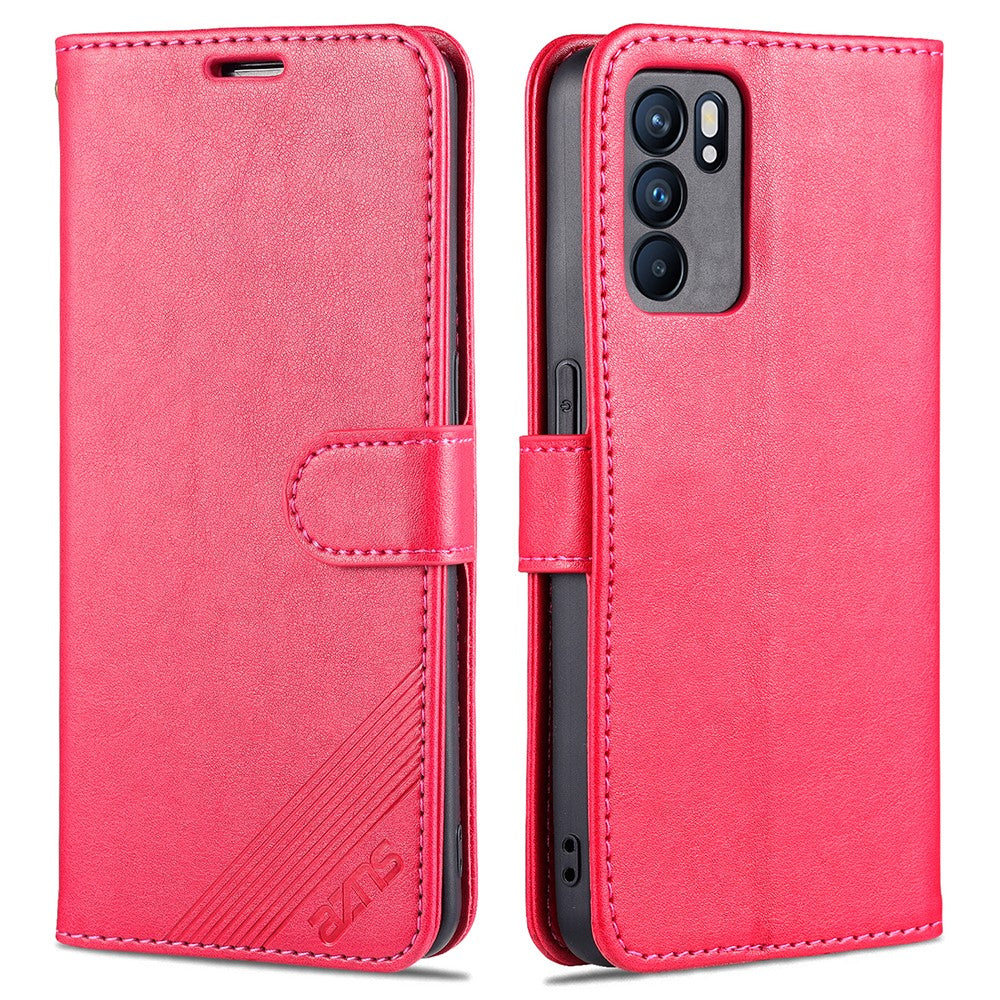 AZNS Full Protection Wallet Stand PU Leather Coated TPU Phone Case for Oppo Reno6 5G