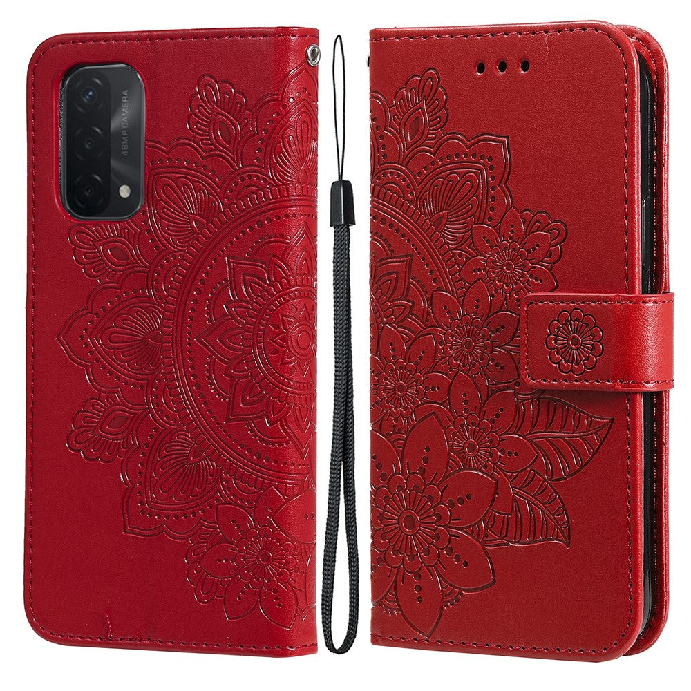 PU Leather Imprint Flowers Pattern Wallet Phone Stand Case with Lanyard for Oppo A93 5G (Chinese Version)/A74 5G/A54 5G