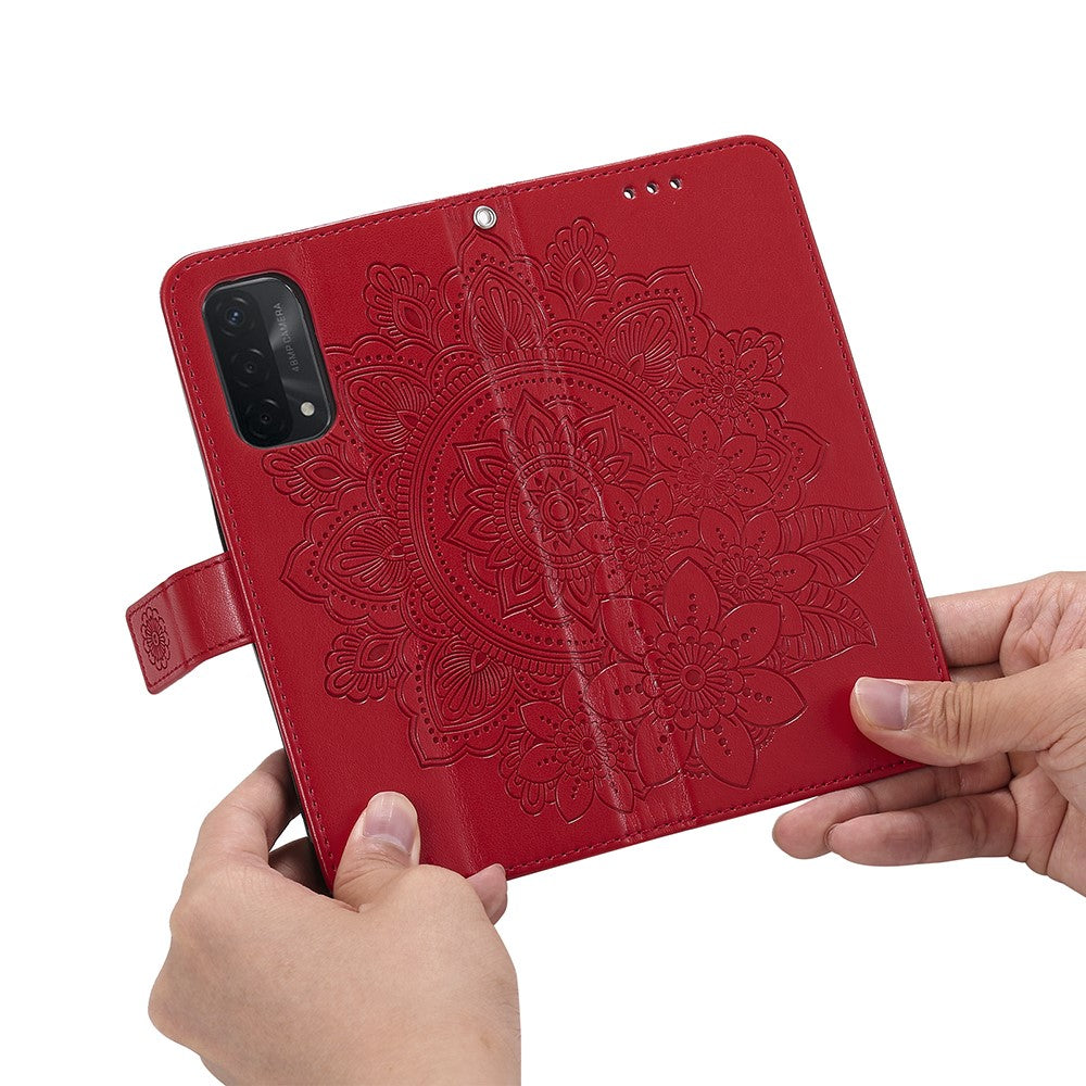 PU Leather Imprint Flowers Pattern Wallet Phone Stand Case with Lanyard for Oppo A93 5G (Chinese Version)/A74 5G/A54 5G