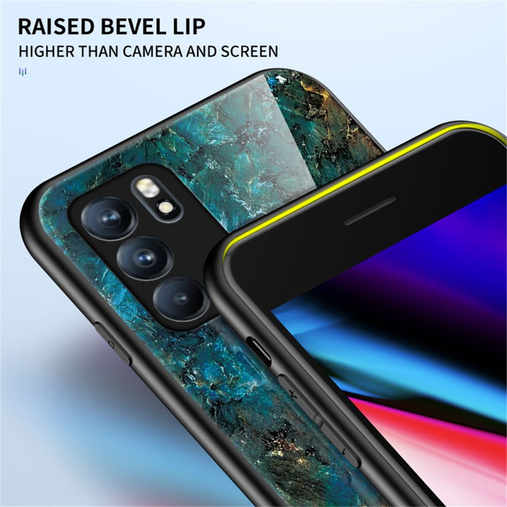 Marbling Pattern Tempered Glass Shock-Proof Cell Phone Cover for Oppo Reno6 5G