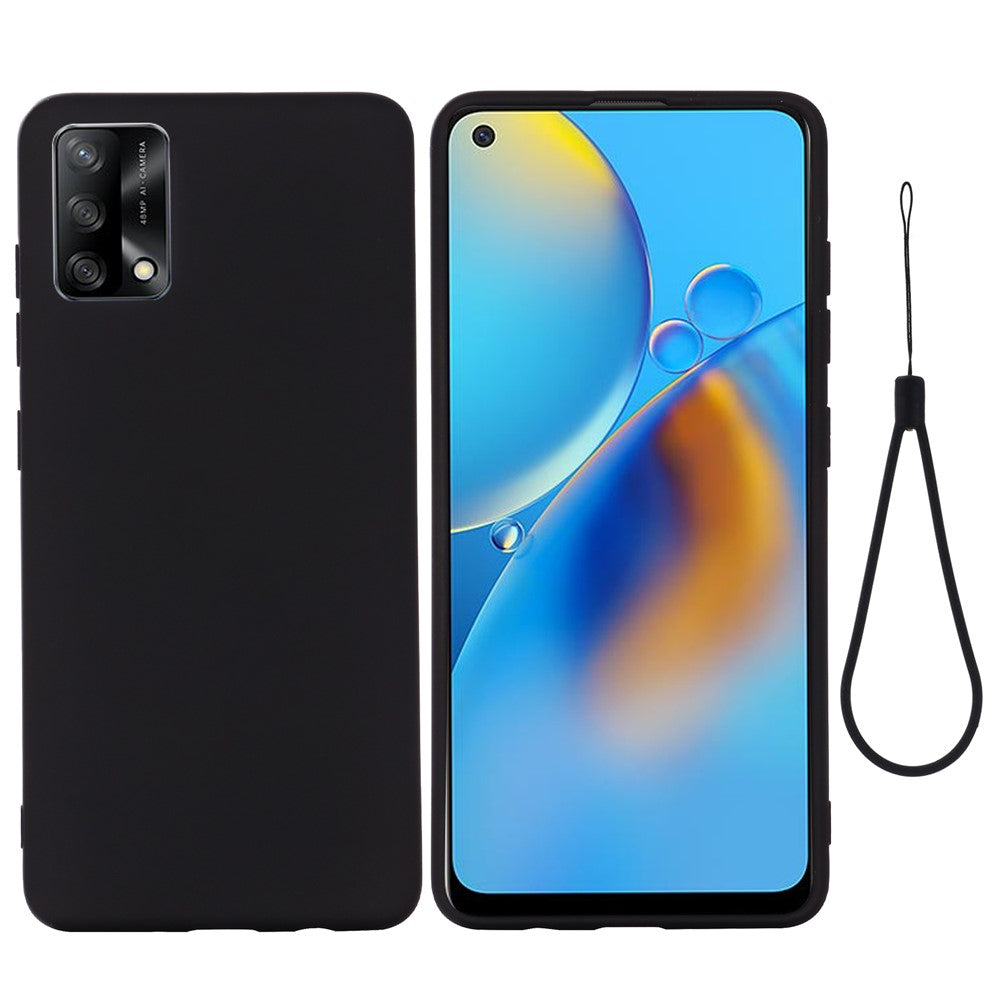 Fleksibel flydende silikone telefonbeskyttelsescover i flere farver med rem til Oppo F19/A74 4G