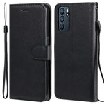 For Oppo Reno6 5G Case Solid Color Leather Mobile Cover Wallet Stand with Strap
