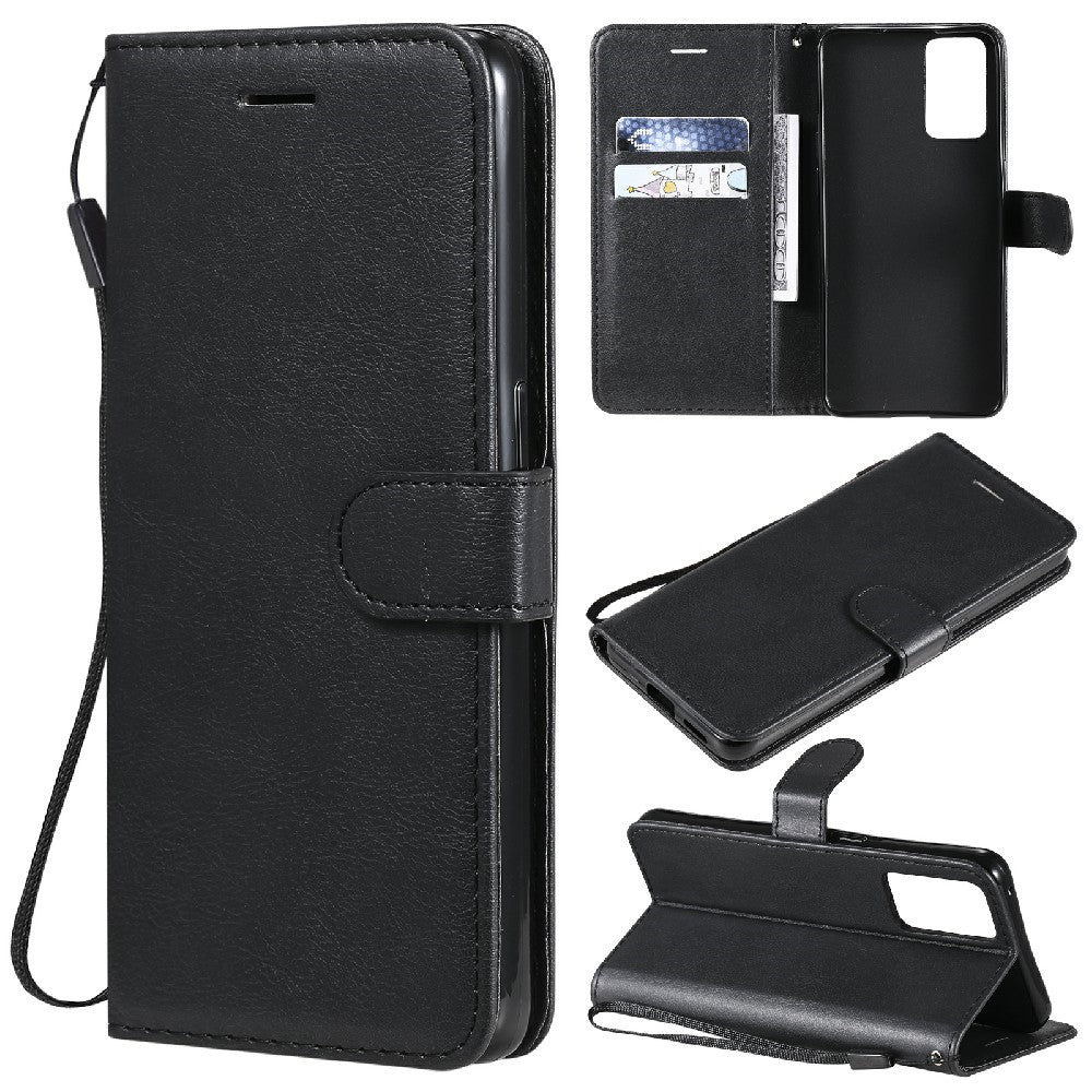 For Oppo Reno6 5G Case Solid Color Leather Mobile Cover Wallet Stand with Strap