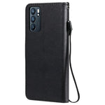 For Oppo Reno6 5G Case Solid Color Leather Mobile Cover Wallet Stand with Strap
