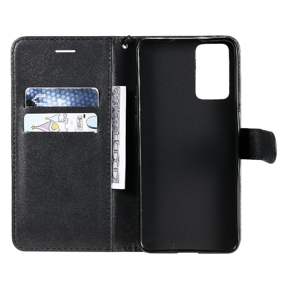 For Oppo Reno6 5G Case Solid Color Leather Mobile Cover Wallet Stand with Strap