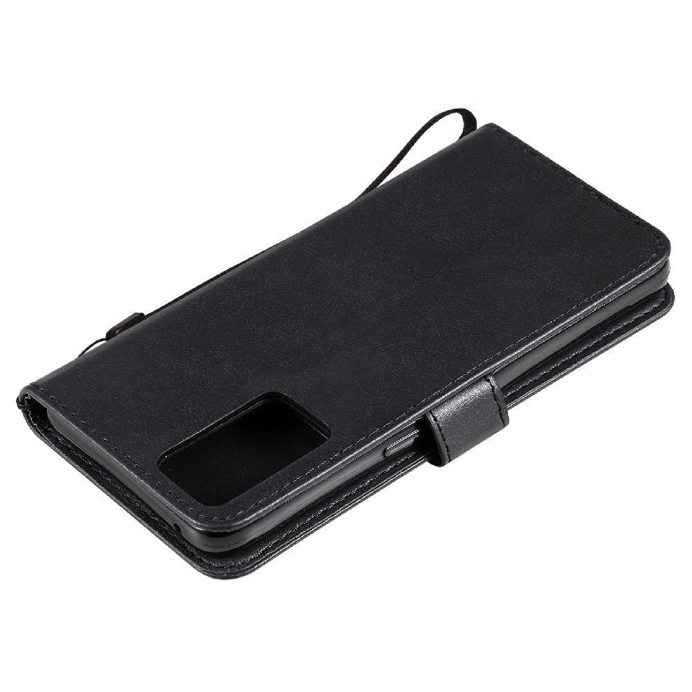 For Oppo Reno6 5G Case Solid Color Leather Mobile Cover Wallet Stand with Strap
